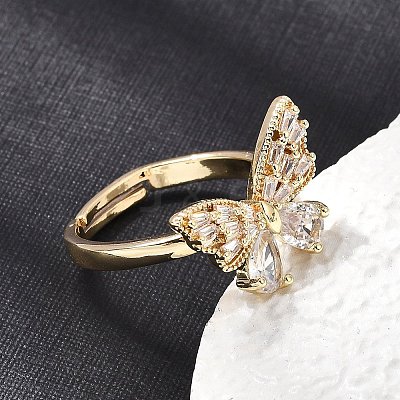 Brass Micro Pave Clear Cubic Zirconia Cuff Open Ring CU-CBA5C10-10G-1