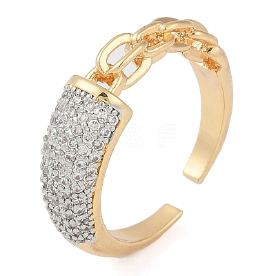 Chain Style Brass Micro Pave Clear Cubic Zirconia Open Cuff Ring for Women RJEW-Q819-06G-1