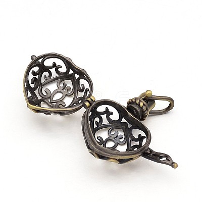 Heart Brass Hollow Cage Pendants KK-D389-02AB-RS-1