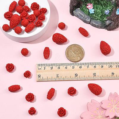 32Pcs 5 Styles Cinnabar Beads CARL-FS0001-01-1