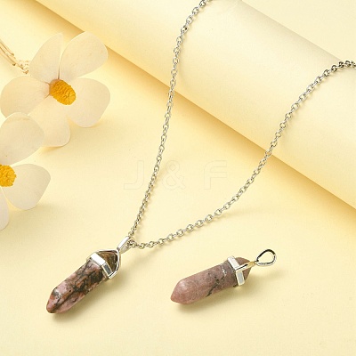 2Pcs Natural Rhodonite Double Terminated Pointed Pendants G-YW0002-05C-1