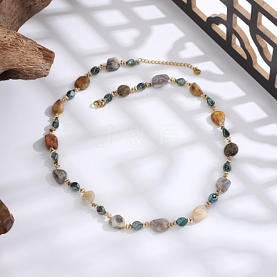 Natural Agate & Synthetic Non-magnetic Hematite Chip Beaded Necklaces NJEW-H047-06G-1