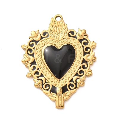 304 Stainless Steel Black Enamel Pendants STAS-G399-01G-1