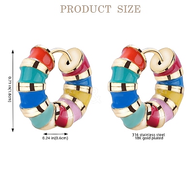 Enamel Striped Thick Hoop Earrings JE1110A-1