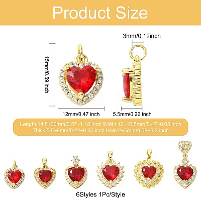 6Pcs 6 Styles Brass Pave Cubic Zirconia Pendants KK-CJ0003-85-1