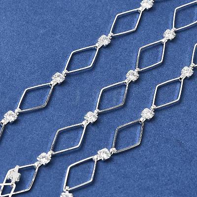 Handmade Brass Pave Clear Cubic Zirconia Rhombus Link Chains CHC-G027-01S-1