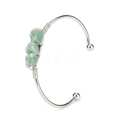 Natural Green Aventurine Chips Beaded Cuff Bangles PW-WG90661-09-1