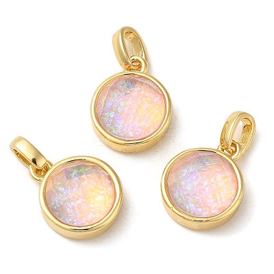 Rack Plating Brass with Synthetic Opal Pendants KK-S370-06G-1