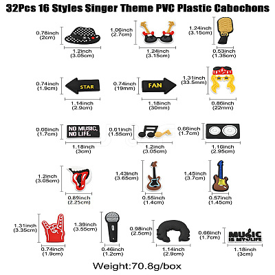 32Pcs 16 Styles Singer Theme PVC Plastic Cabochons FIND-CJ0002-55-1