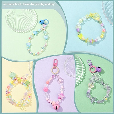 DIY Heart & Flower & Round Acrylic Beads & Alloy Keychain Making Kits DIY-YW0010-88-1