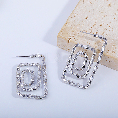 Spiral Rectangle Brass Stud Earrings CX5883-1
