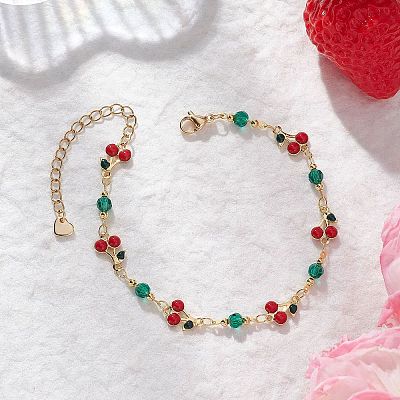 Brass Enamel Cherry Link Chain Bracelets BJEW-JB13011-1