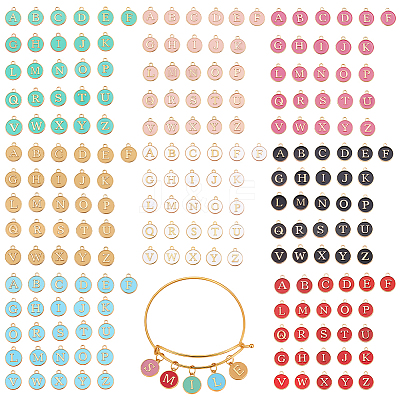 8 Bags 8 Colors Initial Letter A~Z Alphabet Enamel Charms ENAM-BM0001-11-1