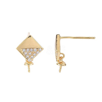 Brass Micro Pave Clear Cubic Zirconia Stud Earring Findings KK-S364-137-1