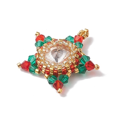 Christmas Glass & Seed Bead Woven Pendants PALLOY-MZ00261-1