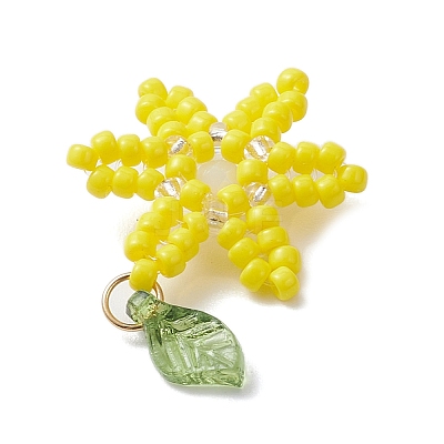 Glass Seed Beaded Flower Pendants PALLOY-TA00345-04-1