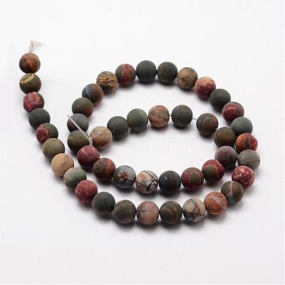 Natural Polychrome Jasper/Picasso Stone/Picasso Jasper Frosted Bead Strands G-O155-03B-8mm-1