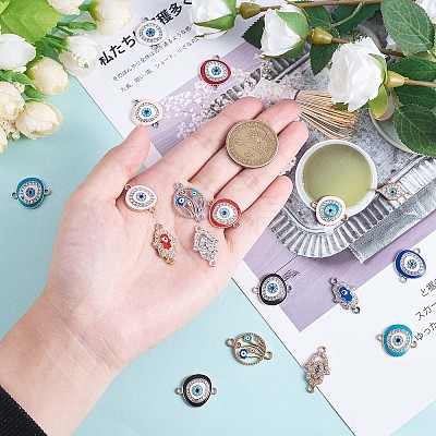 20Pcs Eye Enamel Charm Connector Flat Round Evil Eye Charm Assorted Evil Eye Connector for Jewelry Necklace Bracelet Earring Making Crafts JX222A-1