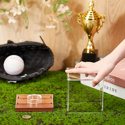 1 Set Square Acrylic Dust-Proof Display Boxes with Wooden Base AJEW-OC0013-56A-1