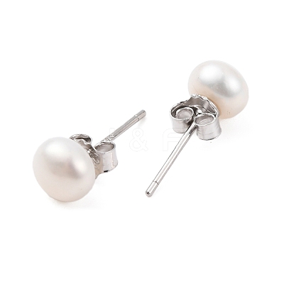 Natural Pearl Round Bead Stud Earrings X-EJEW-E298-01C-01P-1