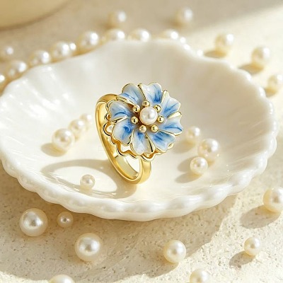 Brass Enamel Rotating Finger Rings for Women WG848BF-01-1