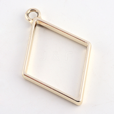 Rack Plating Alloy Rhombus Open Back Bezel Pendants PALLOY-S047-14E-FF-1