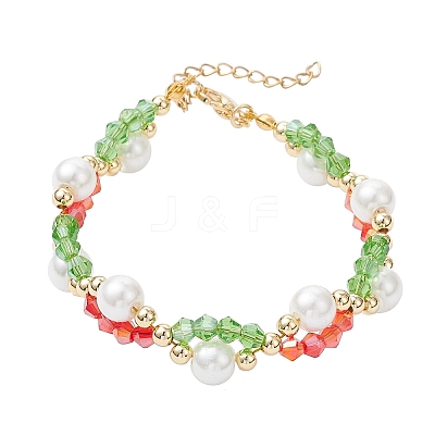 Christmas Glass & Baking Paint Pearlized Glass Pearl Round Beaded Bracelets for Women BJEW-JB12441-02-1