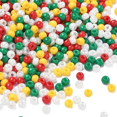 4 Colors Christmas 6/0 Glass Round Seed Beads SEED-X0058-06-1