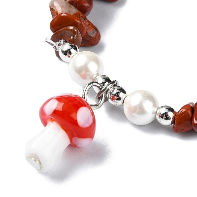 Gemstone Chip & Shell Pearl Beaded Stretch Bracelets BJEW-JB10914-1