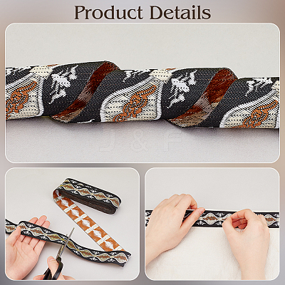 7M Polyester Jacquard Flower Ribbon OCOR-WH0088-86-1