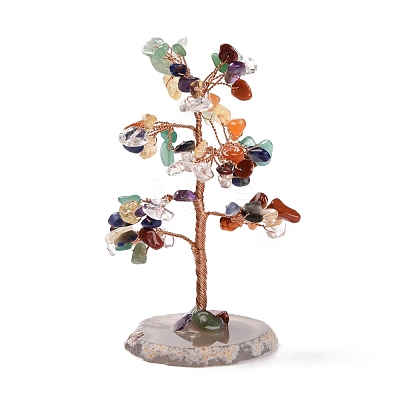 Natural Gemstone Chips & Agate Pedestal Display Decorations DJEW-A001-04G-1