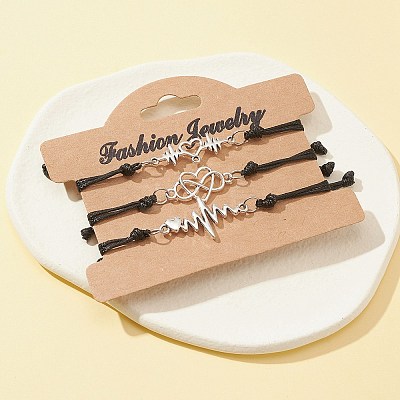 3Pcs 3 Styles Heart Beat & Infinity Alloy Link Bracelets Set BJEW-FZ00013-1