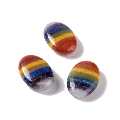 Chakra Theme Assembled Quartz Crystal & Amethyst & Lapis Lazuli & Green Aventurine & Topaz Jade & Red Aventurien & Red Jaspser Healing Massage Palm Stones G-D477-01-1