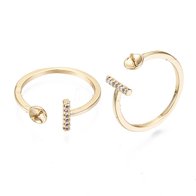 Brass Micro Clear Cubic Zirconia Cuff Finger Rings Setting X-KK-T056-52G-NF-1
