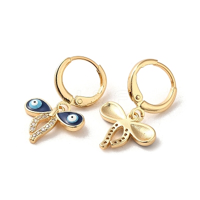 Evil Eye Golden Brass Dangle Leverback Earrings EJEW-Q797-01A-G-1