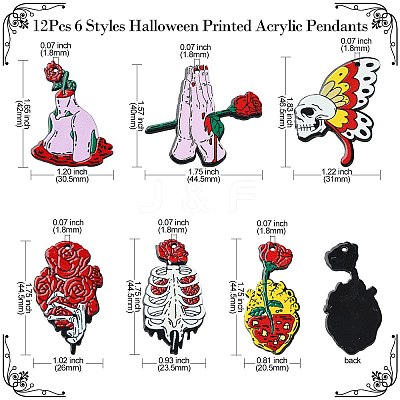 12Pcs 6 Styles Halloween Printed Acrylic Pendants SACR-CJ0001-70-1