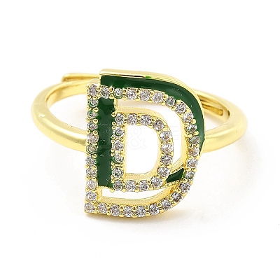 Mixed Color Enamel Initial Letter Adjustable Ring with Clear Cubic Zirconia RJEW-P045-01G-D-1