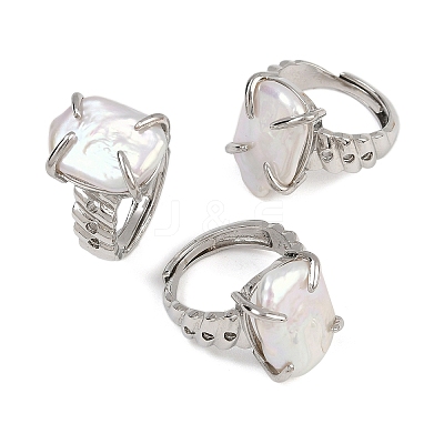Square Natural Pearl Finger Rings RJEW-K286-09P-1