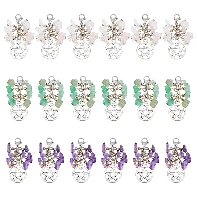18Pcs 3 Style Natural Mixed Gemstone Chips Pendants HJEW-FH0001-09-1