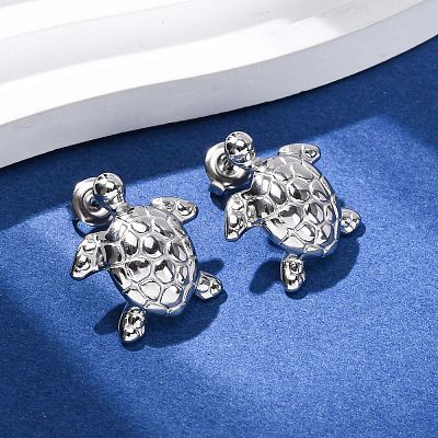 304 Stainless Steel Turtle Stud Earrings EJEW-Z135-02P-02-1