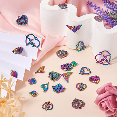 24Pcs 12 Style Rainbow Color Alloy Pendants FIND-TA0003-91-1