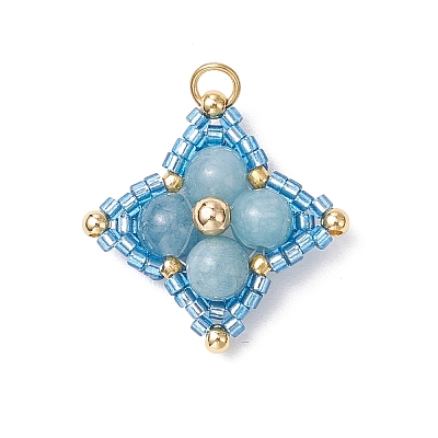 Natural & Synthetic Mixed Gemstone & Glass Seed Beaded Star Pendants PALLOY-MZ00691-1
