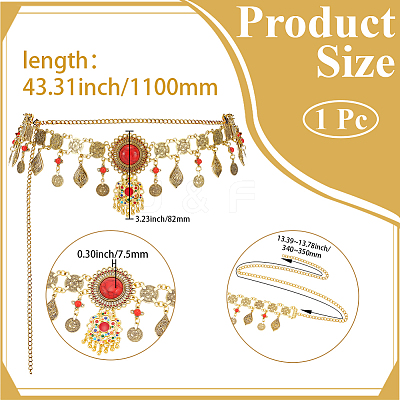 1Pc Alloy Coin Red Flower Waist Belly Chains for Dancer AJEW-GF0015-05-1
