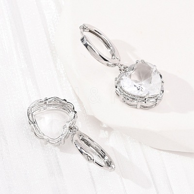 Valentine's Day Heart Brass & Glass Hoop Earrings EJEW-Z164-23P-03-1