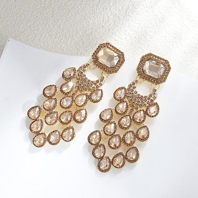 Teardrop with Rectangle Alloy Rhinestone Chandelier Earrings FS-WGBF96F-02-1