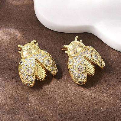 Brass Micro Pave Clear Cubic Zirconia Stud Earrings EJEW-F400-03A-G-1