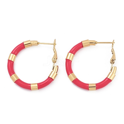 PVD Vacuum Plating 201 Stainless Steel Enamel Hoop Earrings for Women EJEW-B016-33G-1