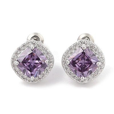 Brass Pave Cubic Zirconia Square Stud Earrings for Women EJEW-I304-21P-1
