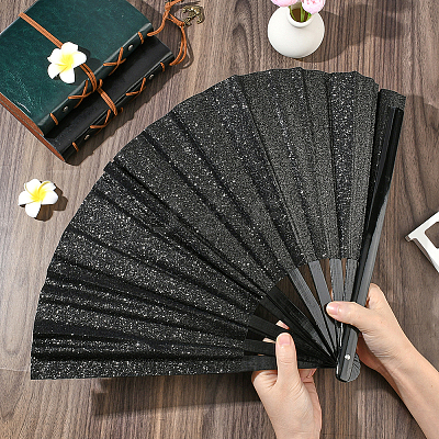 1Pc Bamboo with Oxford Fabric Glitter Powder Folding Fans AJEW-SP0003-77B-1