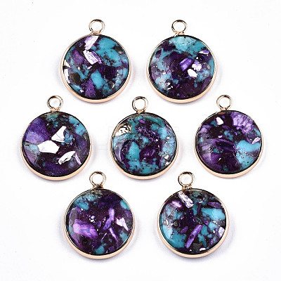 Flat Round Assembled Synthetic Turquoise and Natural Regalite/Imperial Jasper Pendants G-N330-21B-01-1
